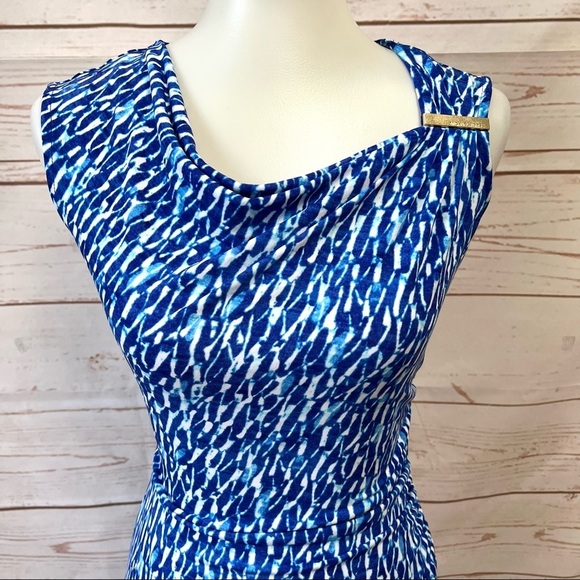 Michael Kors Asymmetrical Draped Royal Tie Dye Print Maxi Dress - Picture 3 of 12